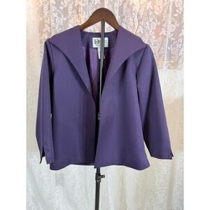 Da-Rue of California Purple Herringbone Blazer Open Front Shawl Collar Size 10